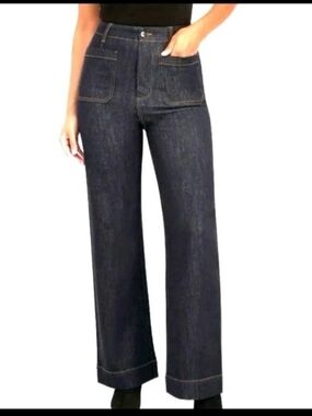 Vigoss Dark Indigo Wide-Leg Jeans with Front Patch Pockets